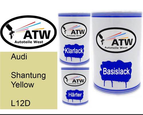 Audi, Shantung Yellow, L12D: 500ml Lackdose + 500ml Klarlack + 250ml Härter - Set, von ATW Autoteile West.